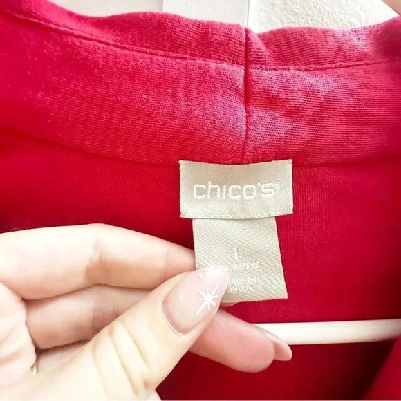 Chicos Cherry Red Super Soft Polished V-Neck Long Sleeve Tunic Top Size 1 US M/8 - Picture 5 of 6